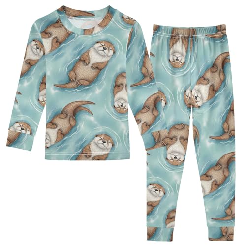 Pajama Sets Long Sleeve Otter Swimming Water Soft Comfy Sleepwear 2 Piece PJS 3-8T