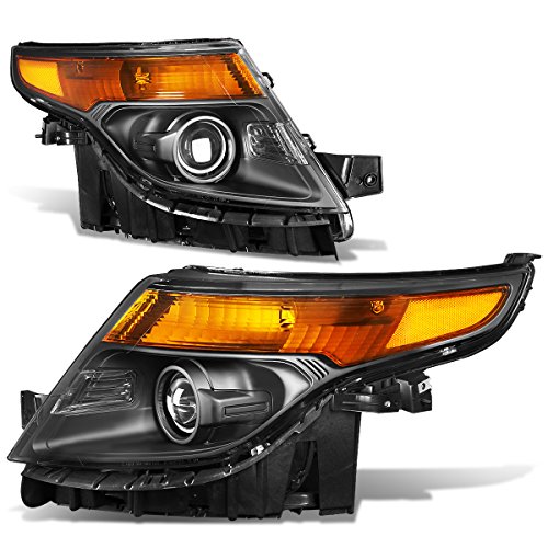 Auto Dynasty Headlights Assembly Compatible with 2011 2012 2013 2014 2015 Ford Explorer 5th Gen U502 Pair of Projector Headlamps Driver and Passenger Side Black Housing Amber Corner