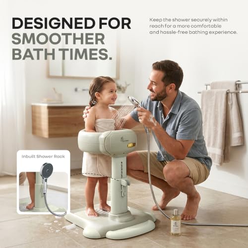Image of R for Rabbit Fun Time Aqua Hug Bath Stand for Kids 9-36 Months | Baby Bath Stand with Adjustable Height, Anti-Skid Base & Shower Rack | Multipurpose Use for Bathing, Dressing & More (Grecian Green)