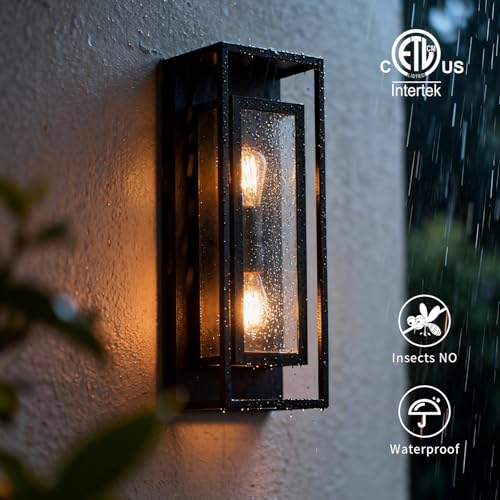 Image of mirrea 24 inch Modern Outdoor Porch Wall Light, Matte Black, 2 Pack