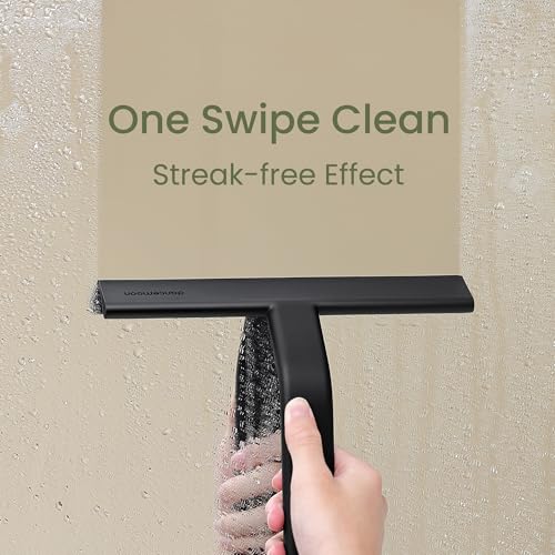 JustHang Shower Squeegee for Glass Doors, All-One-Piece Silicone with Built-in Hook Design for Easy Hanging and Cleaning, 10 Inch Black