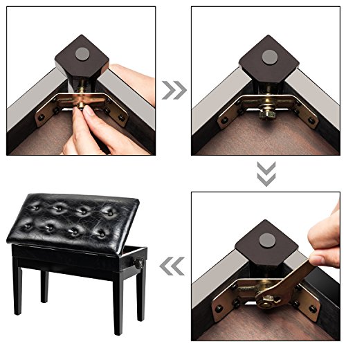 Bonnlo Adjustable Duet Piano Bench with Storage Black Faux Leather Piano Stool Deluxe Padded Seat with 2” Thick Cushion