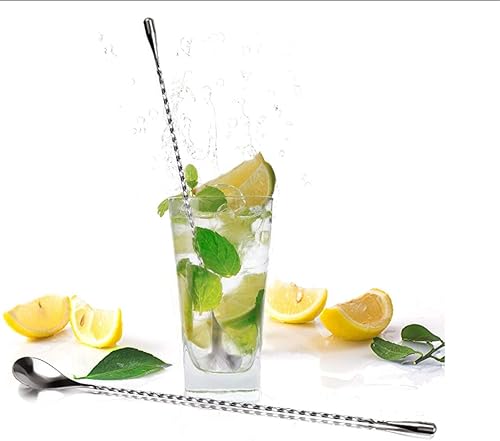 Miniatura 2 de Hoshen Cuchara trenzada en espiral de acero inoxidable de mango largo de 12 pulgadas, cuchara mezcladora de cóctel, 5 unidades