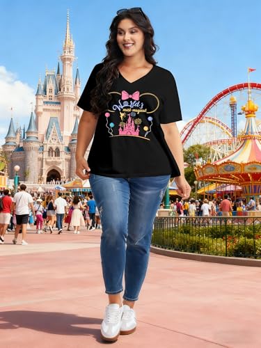 Image of NANYUAYA Plus Size Magic Shirts for Women Castle Kingdom Graphic Magical T Shirt Cute Holiday Princess Tee Vacation Tops