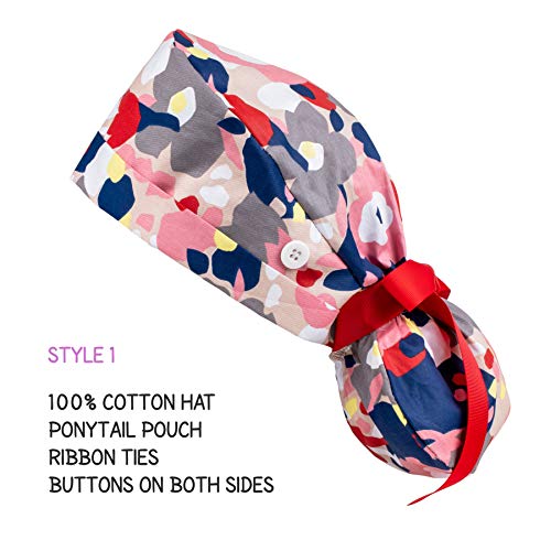 First Lifesaver Working Cap with Button and Sweatband Adjustable Hats for Women, Long Hair (Pink Flower) - Thumbnail 3