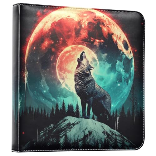 JIPONI Magic Moon Howling Wolf Large Photo Album, DIY Leather Cover Scrapbook Albums for 4x6 5x7 6x8 Pictures, Self Adhesive Memory Book for Wedding, Baby, Family