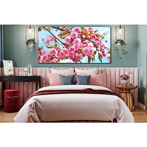 Lienzo de flores de cerezo rosa ZELLART WTD SL667 de 90x45 cm listo para colgar en salon
