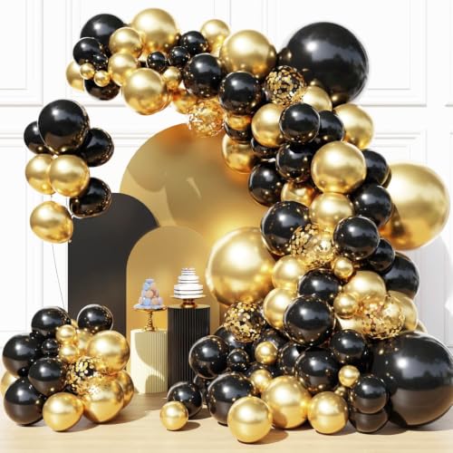 Image of Black and Gold Balloons Arch Kit, Gold Birthday Party Balloons