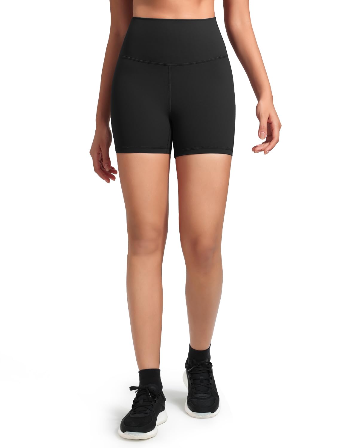 HeyNuts Workout Pro Biker Short for Women, High Waisted Tummy Control Fitness Running Yoga Gym Shorts 4'' Black S(4/6)