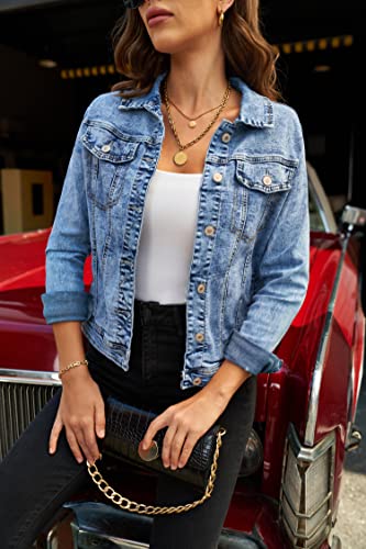 LookbookStore Women's Basic Long Sleeves Button Down Fitted Denim Jean Jackets Blue Size Size XXL Size 20 22 - image 6