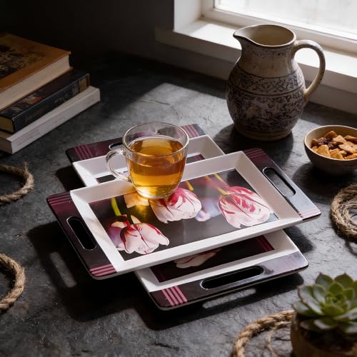 Image of U.P.C Tray Set for Serving Snacks, Multi-Use Nashta Plate & Kitchen's Tea Tray, Perfect Tray Sets for Hosting Guests at Home, Serving Tray Set of 2, Trays for Kitchen. (VIL63)
