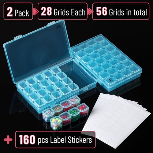 Image of Mr. Pen- Bead Storage Containers, 28 Grids, 2 Pack, Transparent Blue | 160pcs Label Stickers, Transparent, Small Bead Organizer Box, Diamond Art, Diamond Painting Organizer