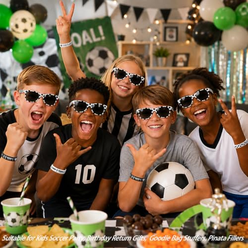 Image of 24 Pack Soccer Party Favors, 12 Soccer Sunglasses and 12 Wristbands, Soccer Goodie Bag Stuffers, Team Gifts, Birthday Party, Game Day Photo Props & Daily Styling for Kids Teens Adults (Soccer Theme)