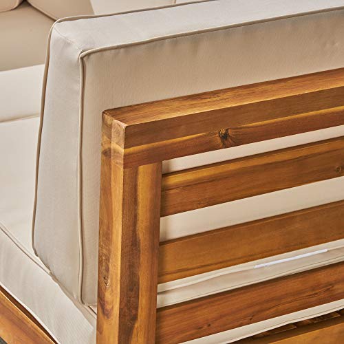 Great Deal Furniture Dawson Outdoor Sectional Loveseat Set - 2-Seater - Acacia Wood - Outdoor Cushions - Teak And Beige #TOP3