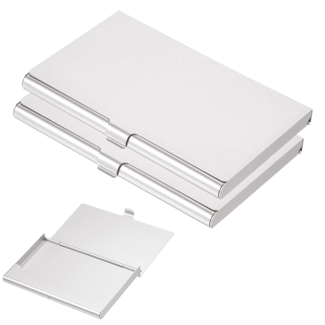 Estuches para tarjetas de visita, 2 piezas aluminio superligero para tarjetas de visita, tarjetero delgado profesional, carteras de metal para viajes y negocios para mujeres y hombres, Plata