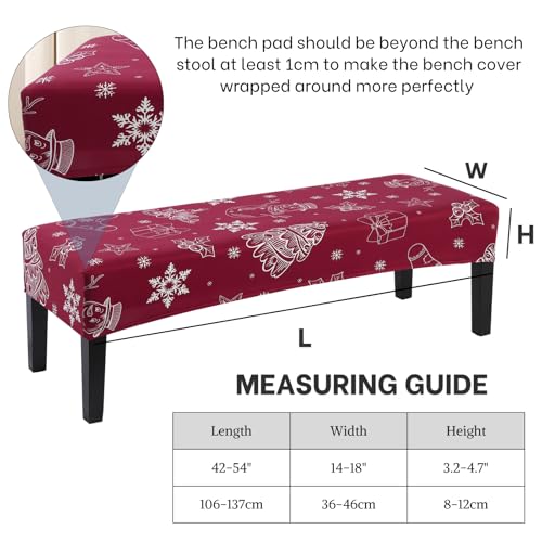 Image of SearchI Christmas Dining Bench Cover, Stretch Washable Long Bench Seat Covers, Rectangle Dining Table Bench Slipover for Dining Room, Living Room, Kitchen(Snowflake)