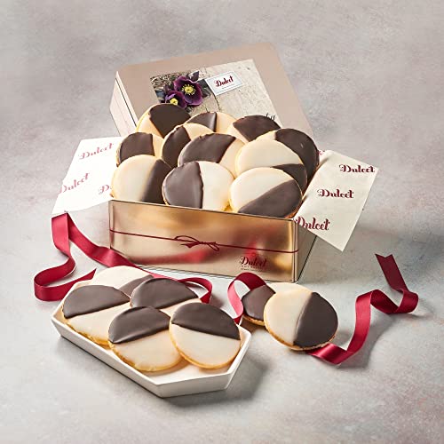 Dulcet Gift Baskets NY Style Black & White Cookies Favorite Gift Tin- Great for Thinking of You Gifts & Sympathy Wishes for Men, Women, and Girls,