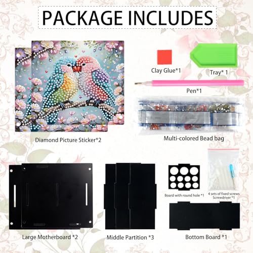 Image of DIY 5D Diamond Painting Pen Holder - Colorful Parrot Couple Pencil Organizer for Bird Lovers, 5D DIY Desk Organizer with Beads, Pencil Organizer for Craft Desk or Gift