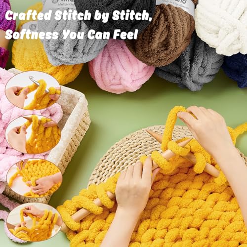 Image of Inhand Honey Gold Chunky Chenille Yarn for Hand Knitting,Thick Bulky Fall Decor Blanket Yarn for Crocheting,Soft Fluffy Yarn for Autumn Crochet Gifts for Women /Beginners,18 Pack (29.5Yds /8.4oz Each)