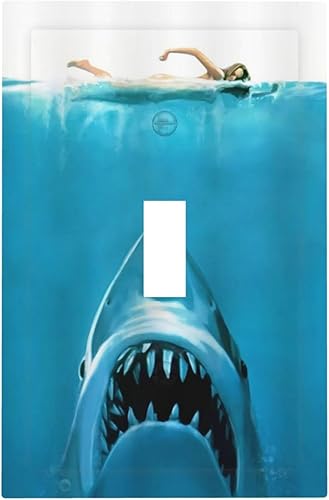 Divertidos cubiertas de interruptor de luz de tiburón azul océano natación mujer de 1 cuadrilla, placa de pared de palanca única, placa decorativa