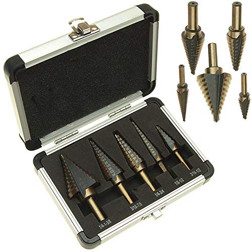 5pcs/Set HSS COBALT MULTIPLE HOLE 50 Sizes STEP DRILL BIT SET With Aluminum Case Arrival