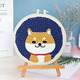 FenglinTech Rug Hooking Kit, DIY Handcraft Latch Hook Kits with Punch Needle Rug Hooking Tool, Embroidery Frame and Holder - Shiba Inu