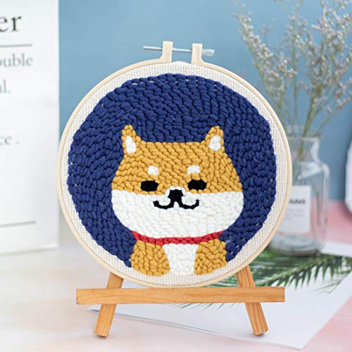 FenglinTech Rug Hooking Kit, DIY Handcraft Latch Hook Kits with Punch Needle Rug Hooking Tool, Embroidery Frame and Holder - Shiba Inu
