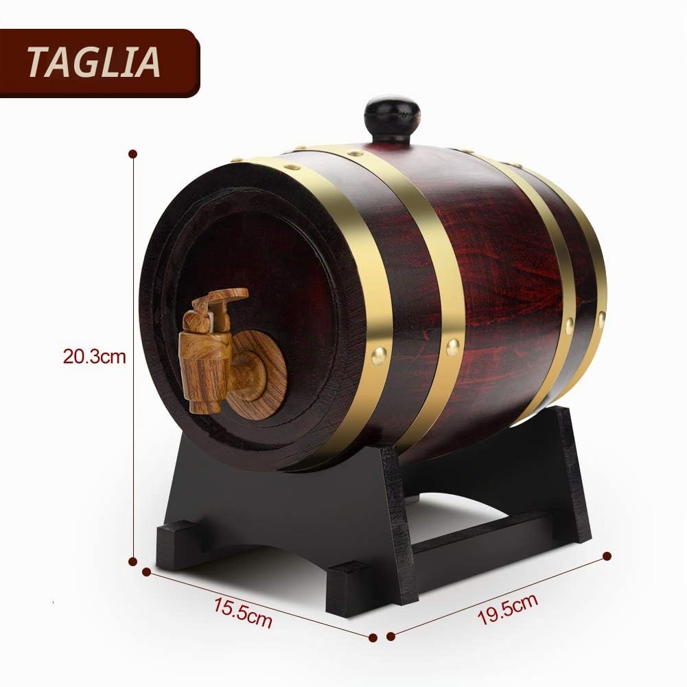 lyrlody Dispenser di Vino Botte, 1.5L Botte di Rovere Botte di Castagno con Rubinetto per Conservare Vino, Brandy, Whisky ECC