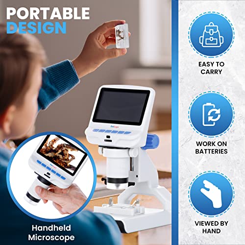 Image of IQCREW by AmScope - Natural Geode Dig Kit, 1080P HD Portable LCD Digital Color Microscope w /microSD Memory Card, Rock Specimens Set and Rocks and Minerals Book - DM140-GEO