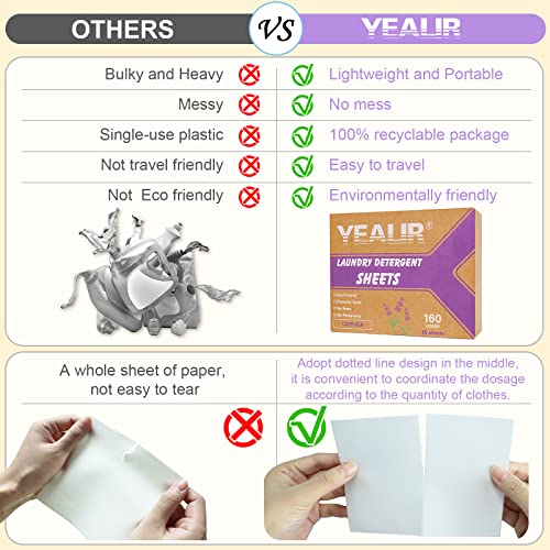 Yealir Laundry Detergent Sheets - 160 Loads Eco-Friendly Laundry Sheets - Lavender - Biodegradable Plastic Free Liquidless Laundry Strips,Cruelty-Free Non-Irritating Safe For Sensitive Skin #TOP4