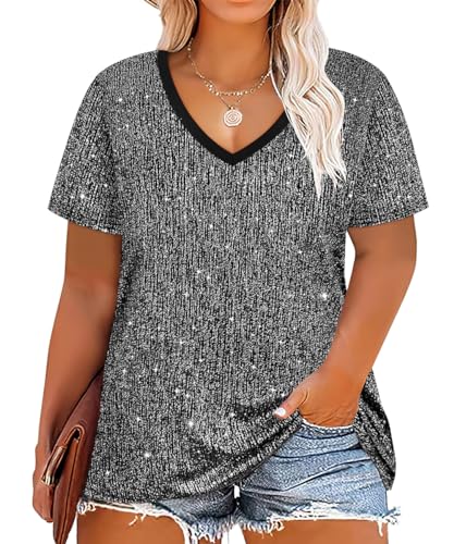 Image of RITERA Women Plus Size Tops Tie Dye V Neck Shirt Floral Camo Summer Short Sleeve Tunic Oversized Ladies Blouse XL-5XL