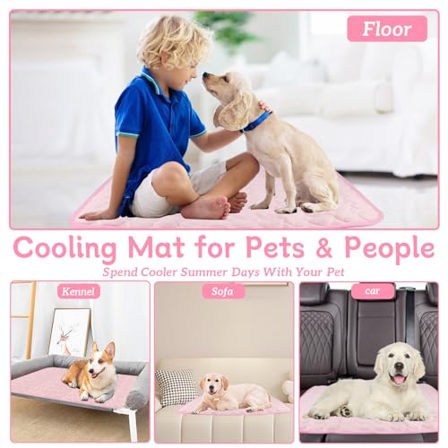 Powmag Kühlmatte für Hunde, Kühldecke Hund 67x55cm, Hundematten Sommer Kühlkissen, Haustier Hundematte für Zuhause Unterwegs Oder im Auto (Rosa-L)