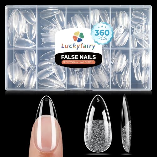 Image of Luckyfairy Medium Almond Nail Tips, 360pcs Soft Gel Pre-Shaped Acrylic Fake Nails, Half Matte Full Cover Clear Gelly Press on Flase Nail Tips for Extension Nail Manicure Home DIY 12 Sizes Gelly Tips