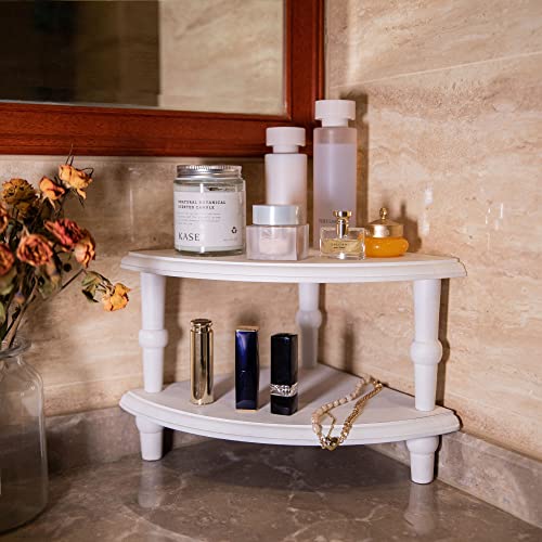 Wood-Corner-Counter-ShelfRustic-Pedestal-StandWhite-Sector-Farmhouse-Corner-ShelvesStackable-Countertop-Bathroom-Organizer-Tray-Riser-for-Coffee-Bar-Table-and-Kitchen-Counter-Decor-2-Pack Wood Corner Counter ShelfRustic Pedestal StandWhite Sector Farmhouse Corner ShelvesStackable Countertop Bathroom Organizer Tray Riser for Coffee Bar Table and Kitchen Counter Decor 2 Pack