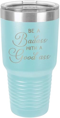 Be A BADASS WITH A GOODASS Light Blue Vaso de 30 onzas con popote y tapa superior deslizante  Taza de viaje de acero inoxidable  Comparar con Yeti