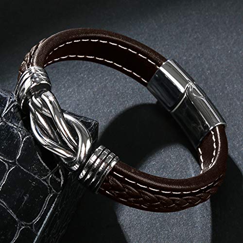 Mens Leather Bracelet,Braided Leather Wristband Cuff Bracelets Stainless Steel Clasp,Jewellery Gift for Men4