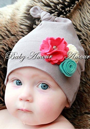 KeeCro Baby Colorful Flowers Gray Hat Infant Cap Newborn Cotton