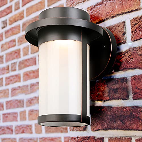 Image of Design House Longmont Integrated LED Indoor /Outdoor Wall Light Frosted Glass for Entrance Porch Patio, Oil Rubbed Bronze - Design House, 180331