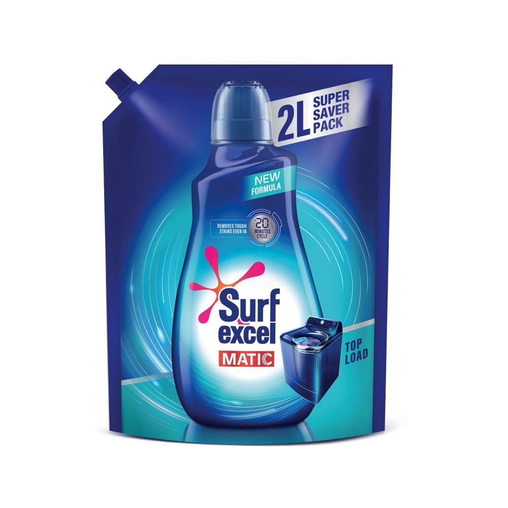 Surf Excel Matic Top Load Liquid Detergent 2 L Refill Pouch, Designed To Remove Tough Stains