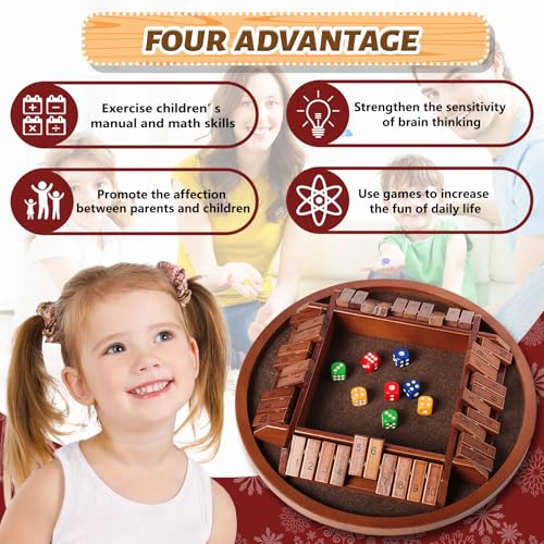 Shut The Box juego familiar madera dados 2-4 jugadores miniatura 4