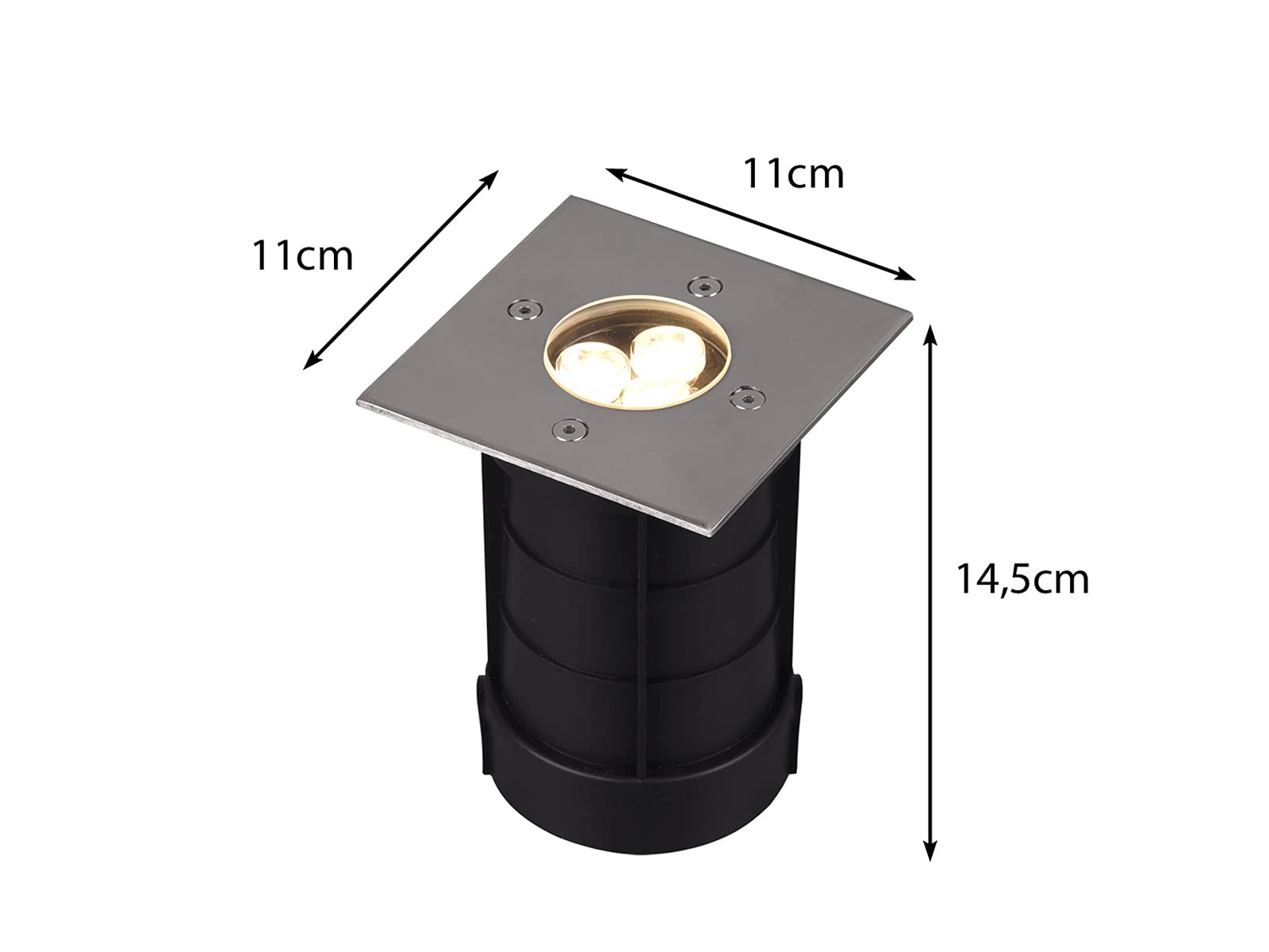 Set di 2 faretti da incasso a LED angolari da pavimento, in acciaio inox, 11 x 11 cm, grado di protezione IP65, portata fino a 2000 kg, illuminazione ideale per esterni