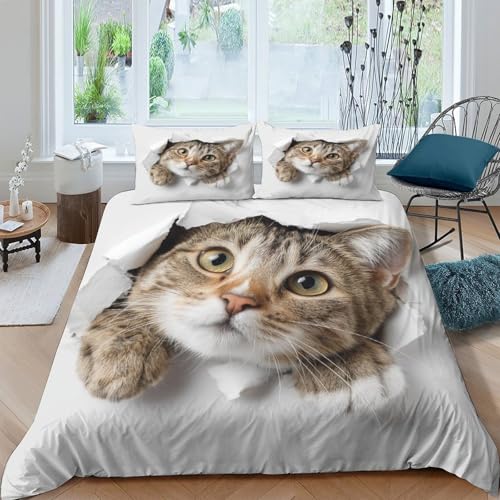 Housse de Couette Chat 3D Microfibre Douce 135x200cm - 2