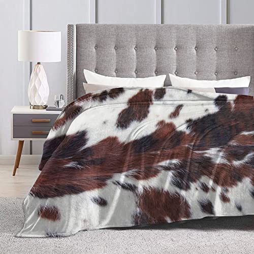 Brown Cow Print Blanket, Lightweight Super Soft Cozy Cow Throw Blanket Cowhide Cow Decor Flannel Blankets Couch Bed Sofa Car Adult Kid Outdoor Camping 50"X40" #TOP1