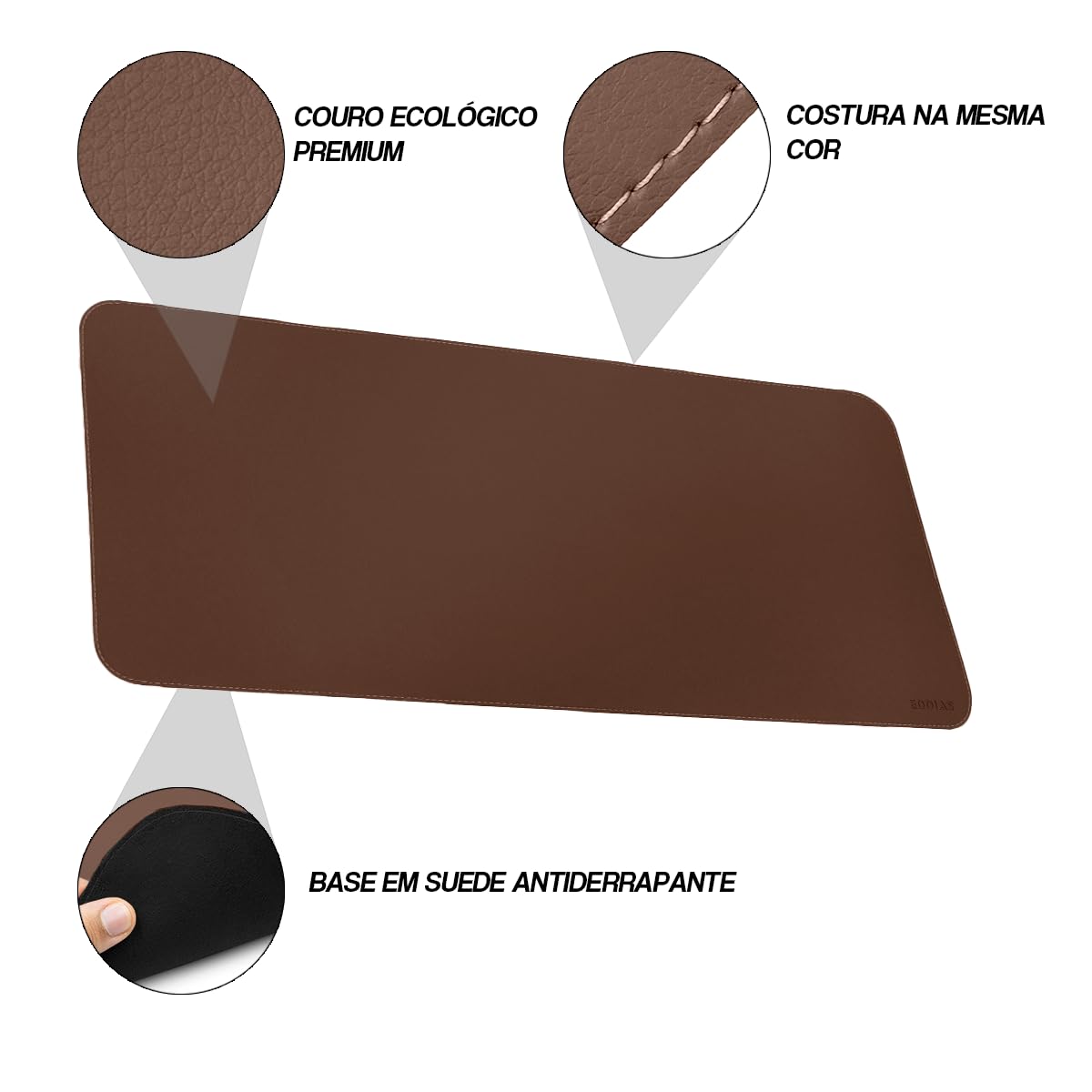 MousePad Desk Pad Eddias em Couro Ecologico 90x40cm - (Café