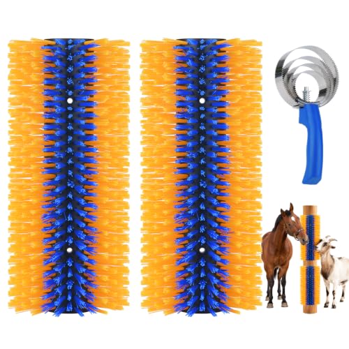 Livestock Scratching Brush 2 Pack Horse Goat Brush Heavy Duty Scratcher Supplies with Stainless Steel Curry Comb for Barn Pasture Horse Goat Cattle Pig Massage Grooming Itch Relief -17.357.5 In
