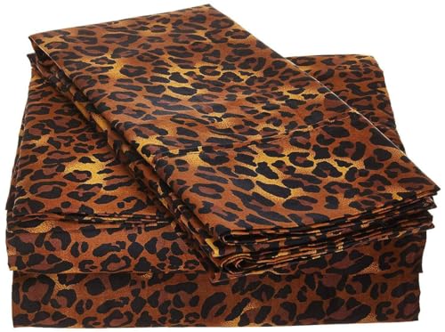 Image of Bed Sheets - Brushed Microfiber Solid Bedsheets - Flat Bedsheets & Pillowcase - Super Soft Microfiber - Breathable Wrinkle, Fade Resistant & Cooling Sheets Leopard Print Single, 1800 TC