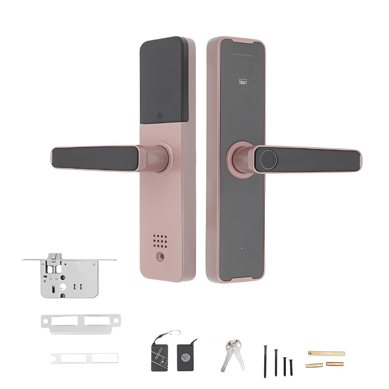 Serrure de porte intelligente, fine avec empreintes digitales, 5 modes de déverrouillage, empreinte digitale/carte/clé/déverrouillage de code/application, convient pour les portes d'une épaisseur de