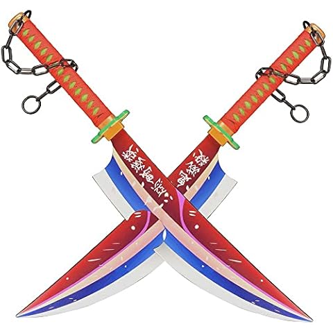 ZJIEX 2pc Set Demon Slayer Sword Cosplay Uzui Tengen Katana Wood Samurai Sword Kids Toy Machete Halloween Prop Japanese Ninja Sword 31in (Color : B) Cover