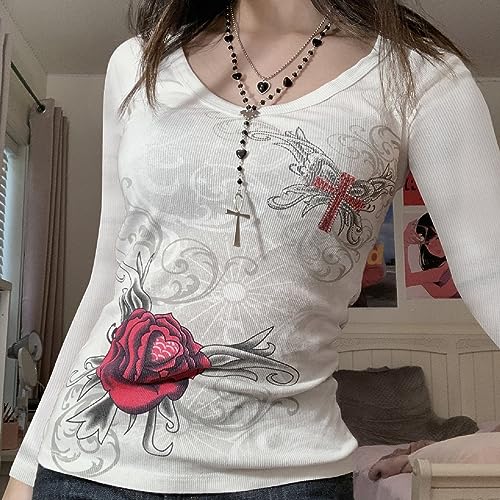 Image of Grunge Clothes for Women Y2K Tops Long Sleeve Fairy Grunge Aesthetic Shirts Teen Girls Vintage Graphic Tees Fall