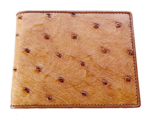 Julie Genuine Real Ostrich Leather Skin Man Bifold Golden Tan Wallet